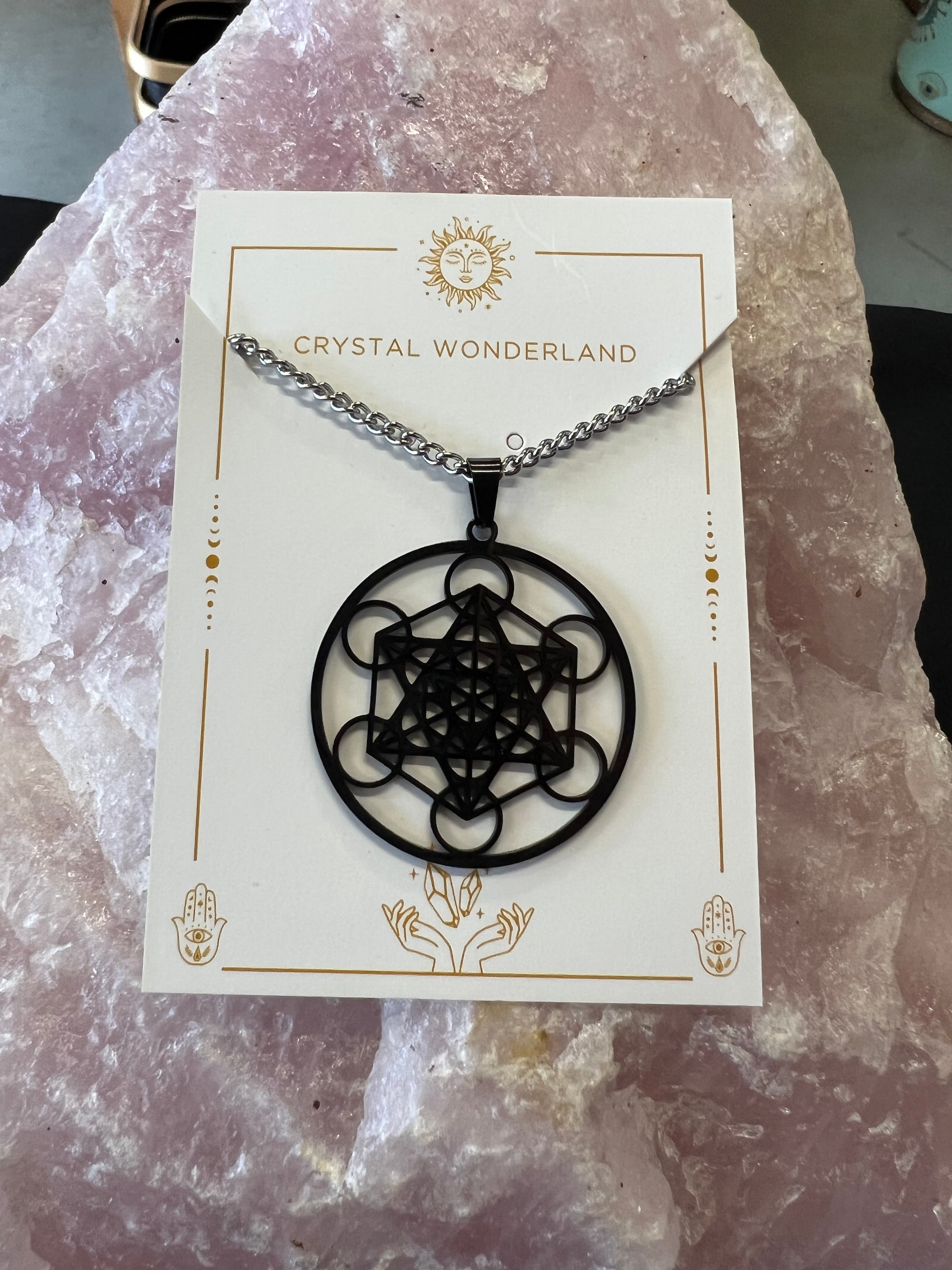 Sacred Geometry Metatron Cube Necklace Pendant Mat Black