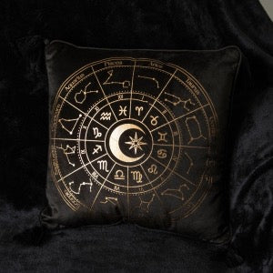 Black Astrology Wheel Square Polyester Cushion