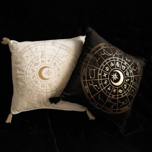 Black Astrology Wheel Square Polyester Cushion