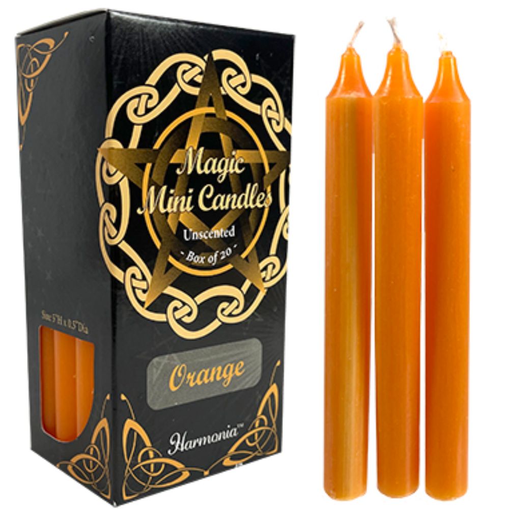 Pack of 20 Mini Candle Magic Spell Protection Unscented Candles Rituals - Orange