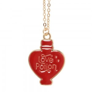 Gold Tone Love Potion Enamel And Stainless Steel Necklace Card