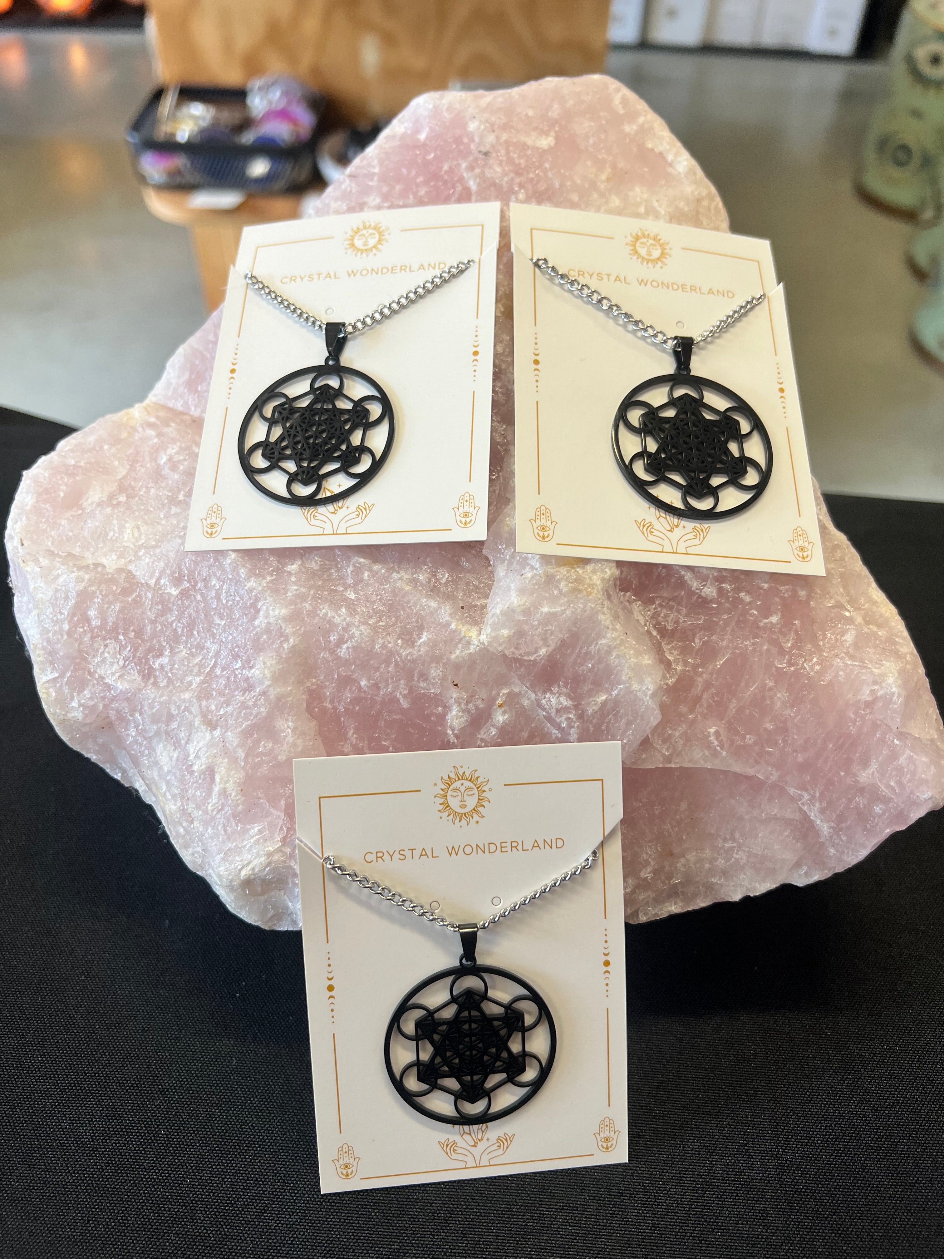 Sacred Geometry Metatron Cube Necklace Pendant Mat Black