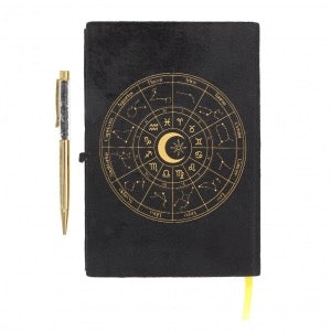 Astrology Wheel Journal with Black Obsidian Crystal Pen