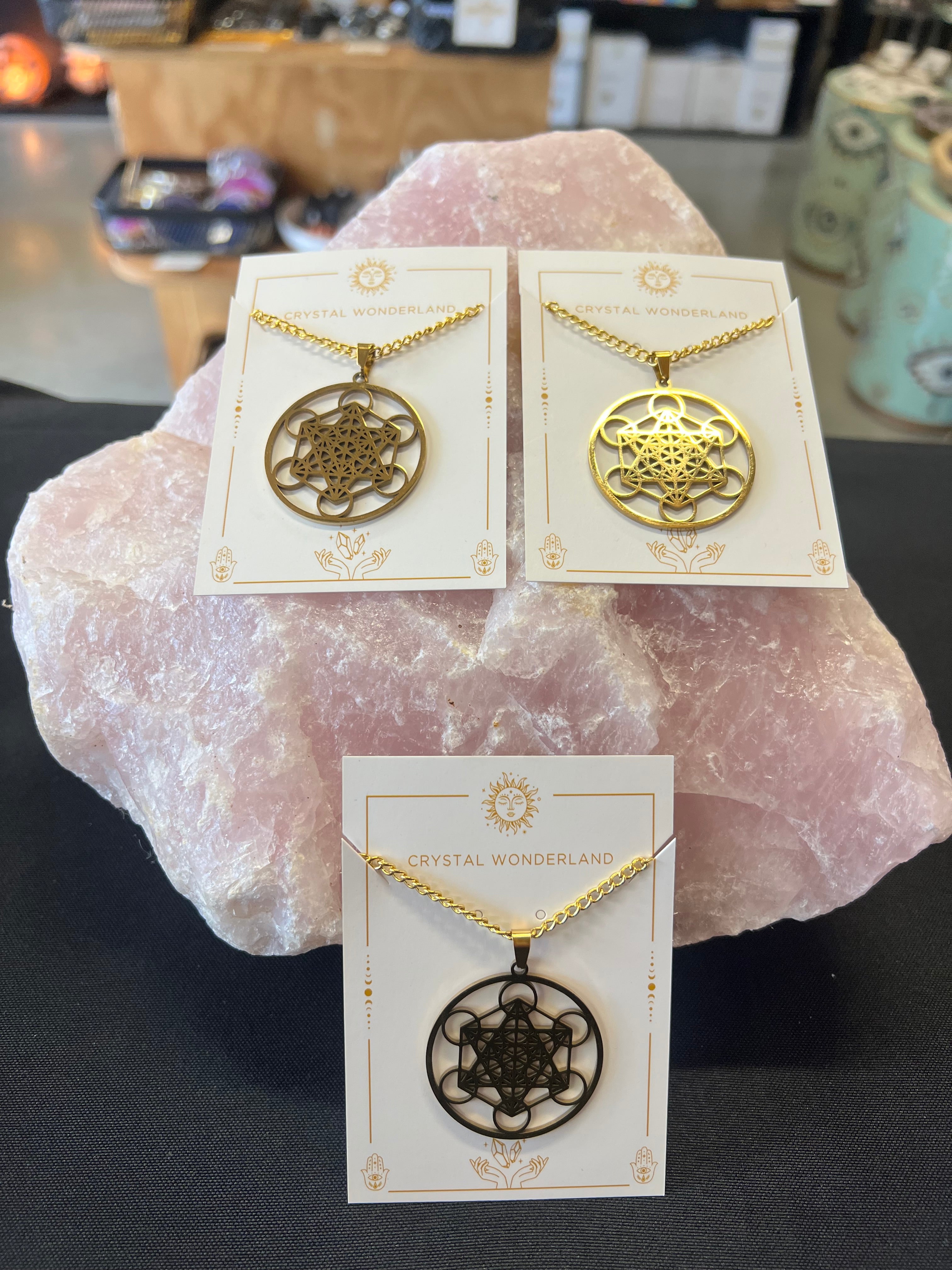 Sacred Geometry Metatron Cube Necklace Pendant Black Gold