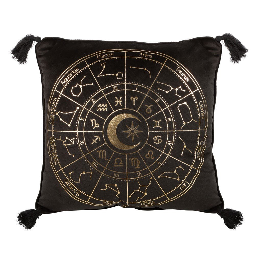 Black Astrology Wheel Square Polyester Cushion