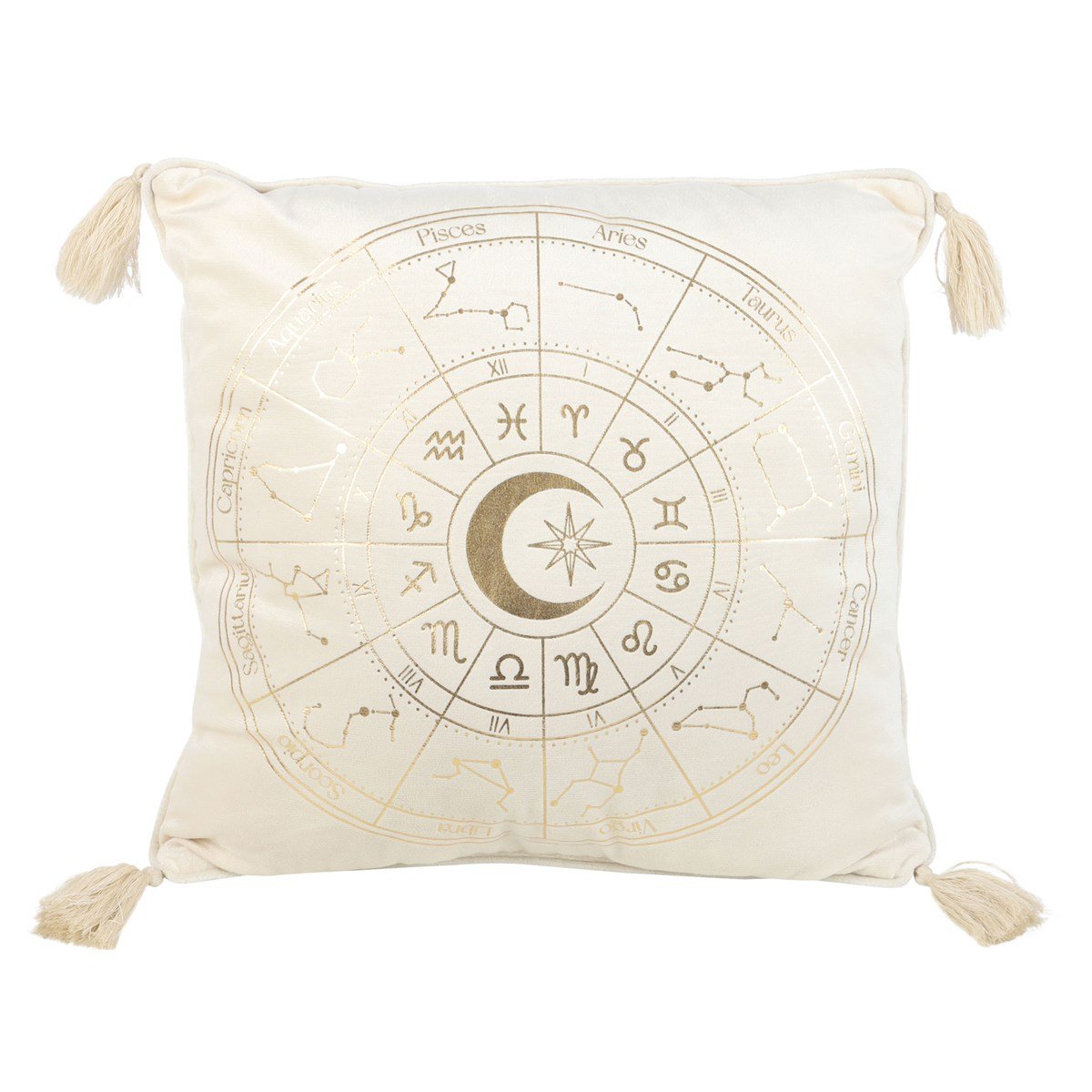 Astrology Wheel Off White Square Polyester Cushion