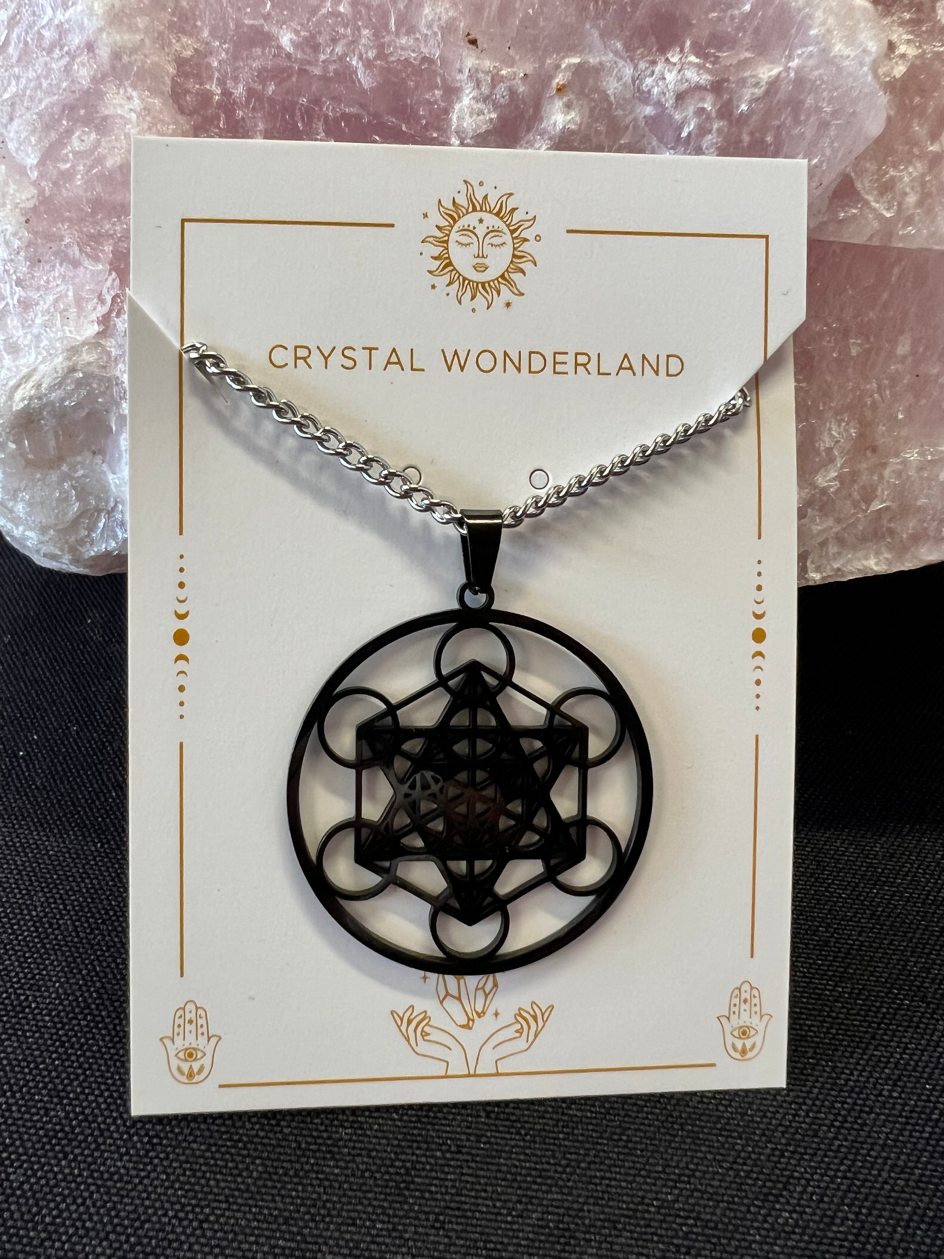 Sacred Geometry Metatron Cube Necklace Pendant Mat Black