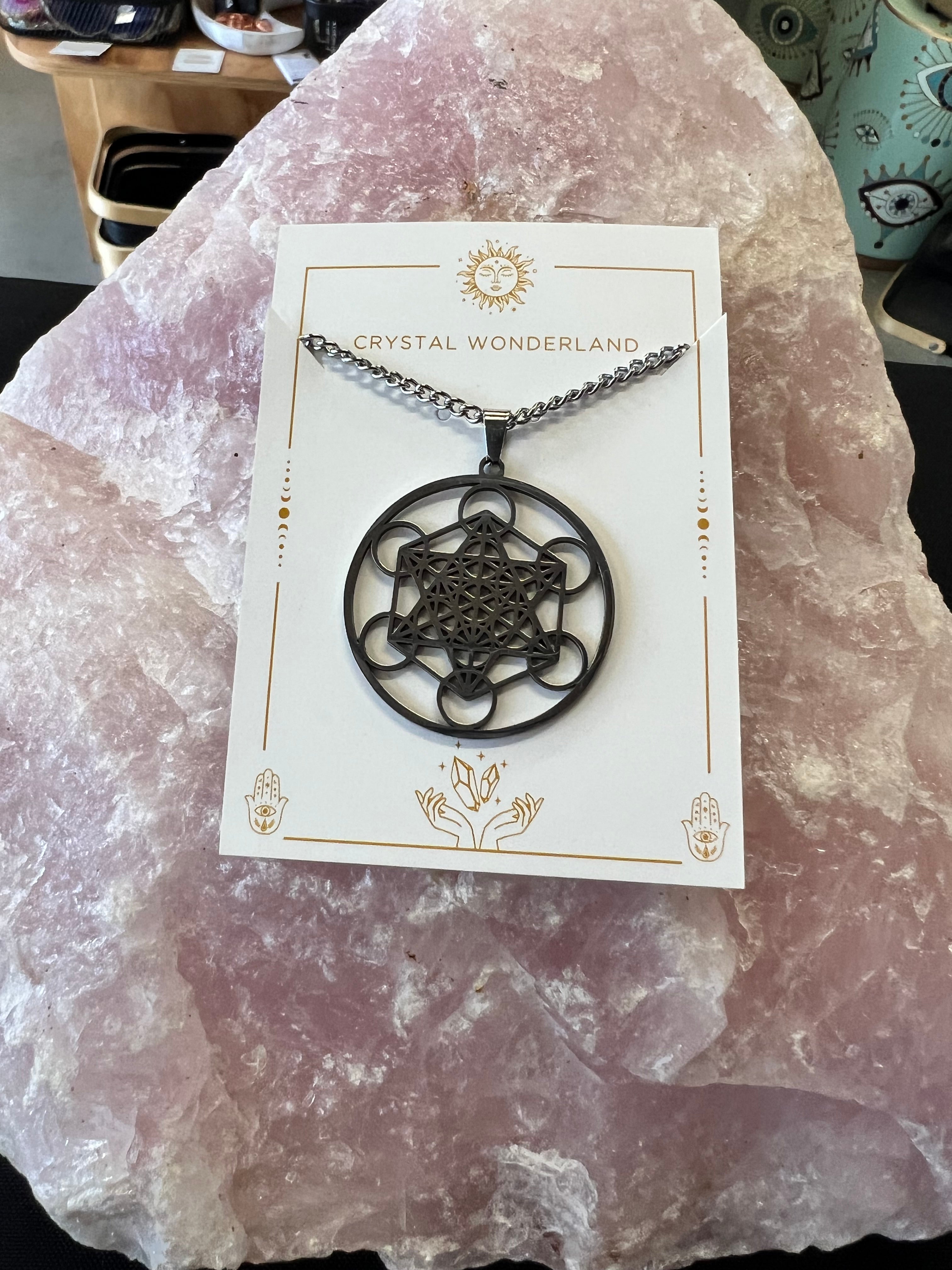 Sacred Geometry Metatron Cube Necklace Pendant Silver