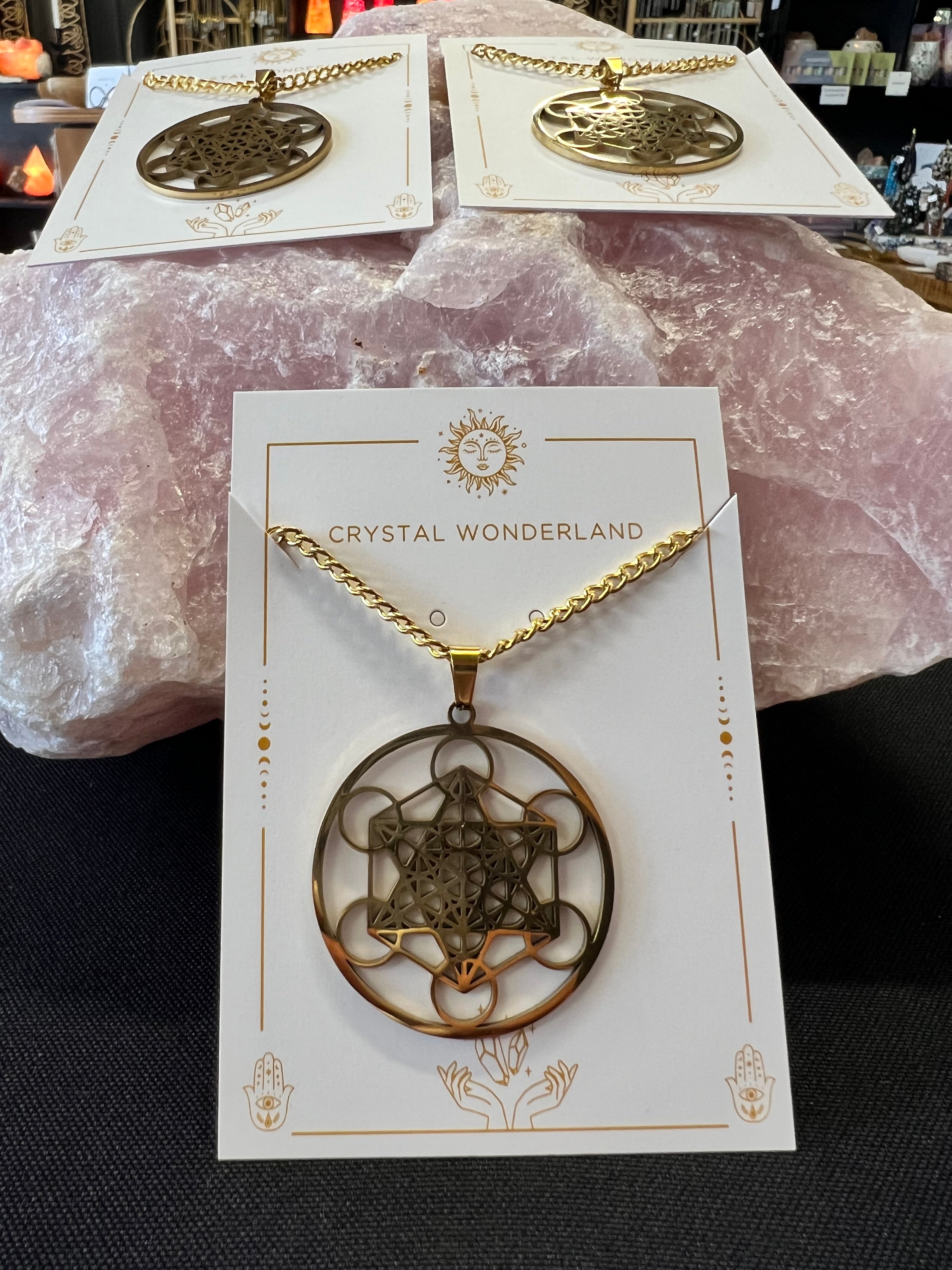 Sacred Geometry Metatron Cube Necklace Pendant Black Gold