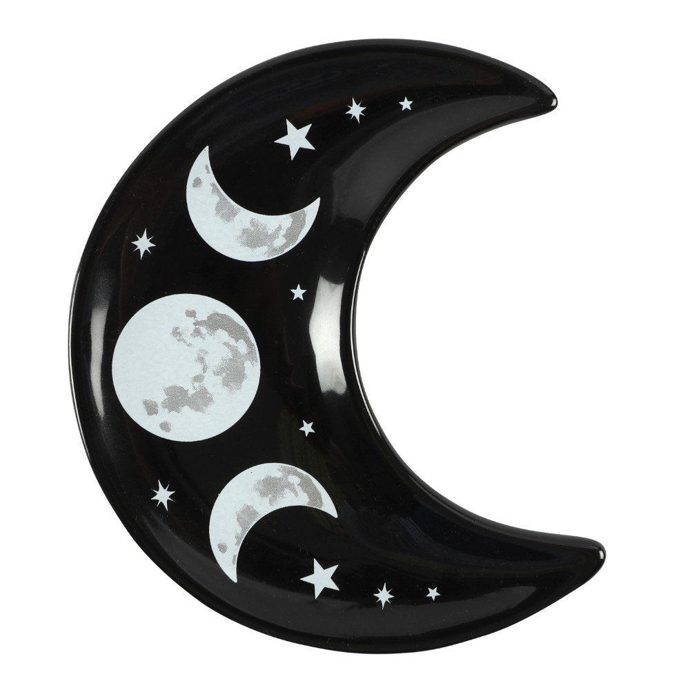 Moon Phase Crescent Ceramic Trinket Tray Dish Bowl Black 12cm