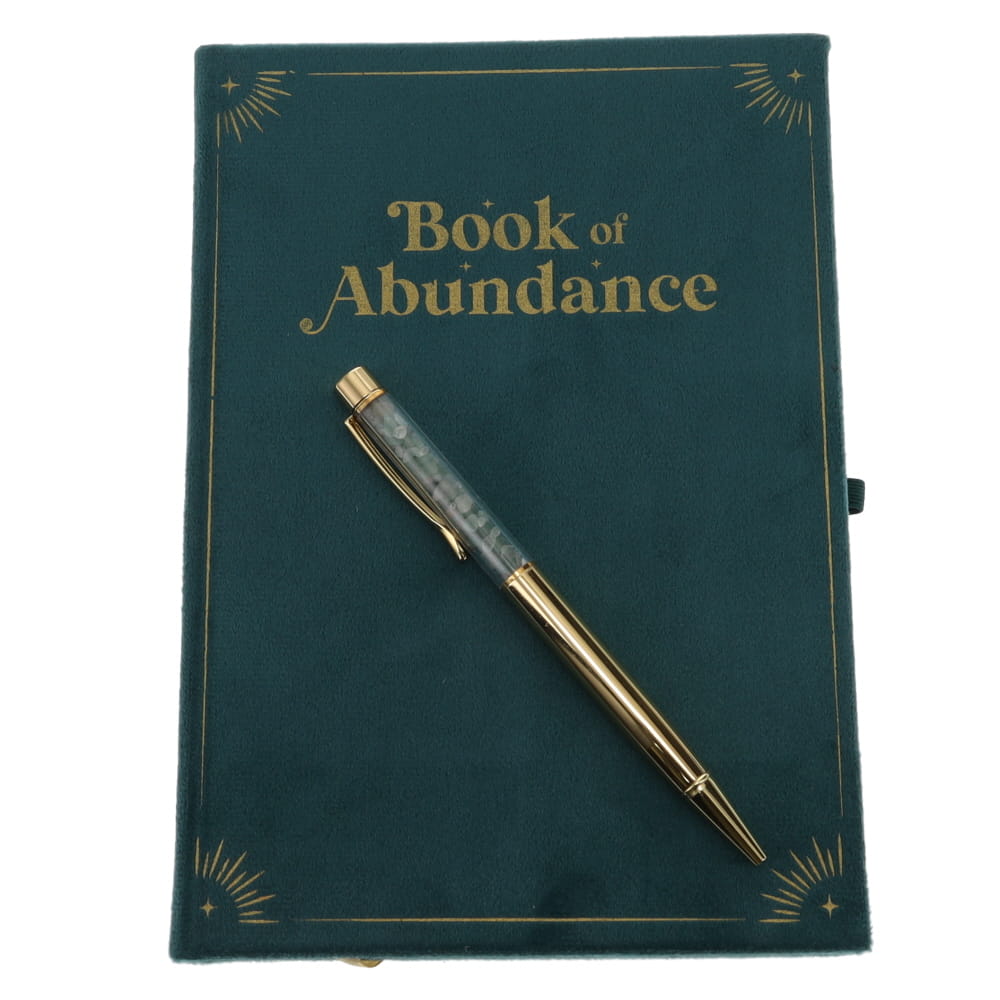 Book Of Abundance Journal With Green Aventurine Crystal Pen