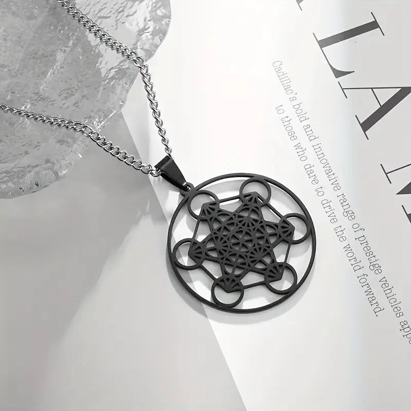 Sacred Geometry Metatron Cube Necklace Pendant Mat Black