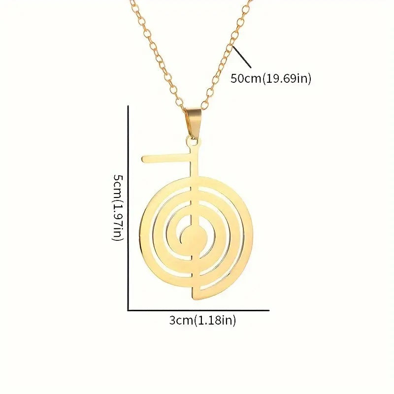 Reiki Symbol Cho Ku Rei Stainless Steel Pendant Gold