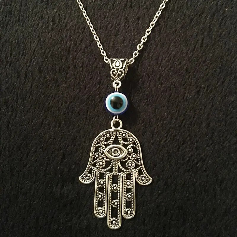 Hamsa Hand Necklace Pendant - Silvery