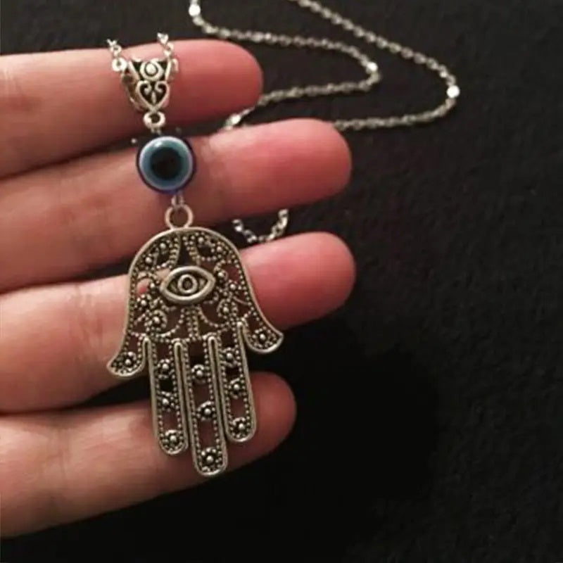 Hamsa Hand Necklace Pendant - Silvery