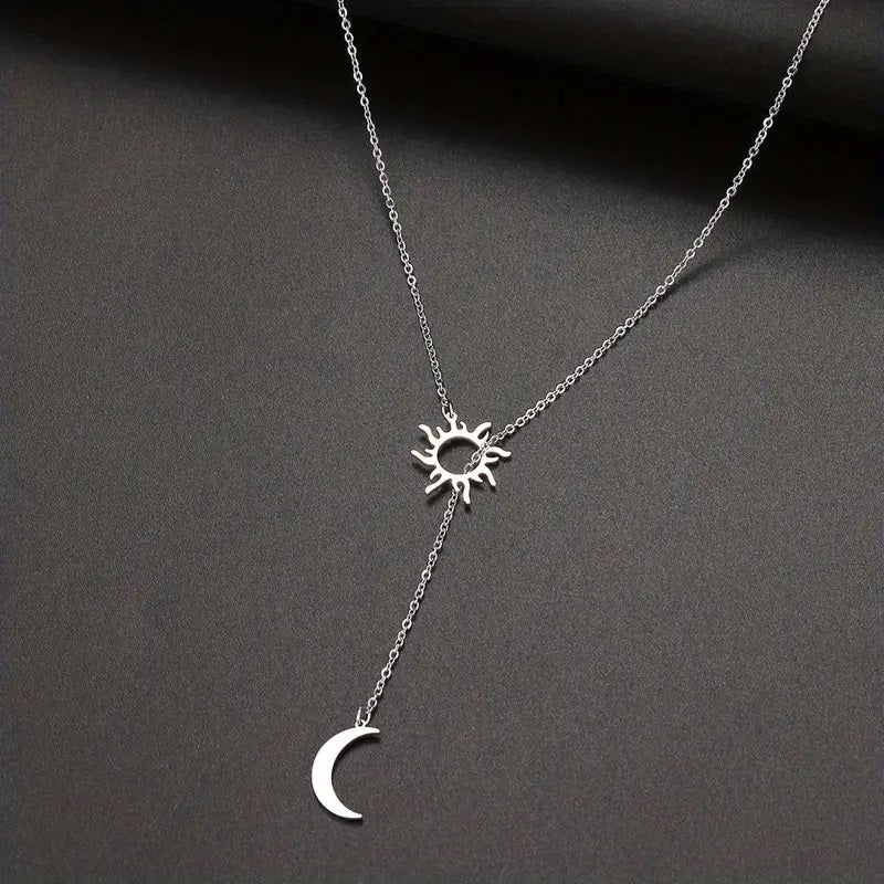 Sun Totem & Moon Necklace Pendant - Silvery