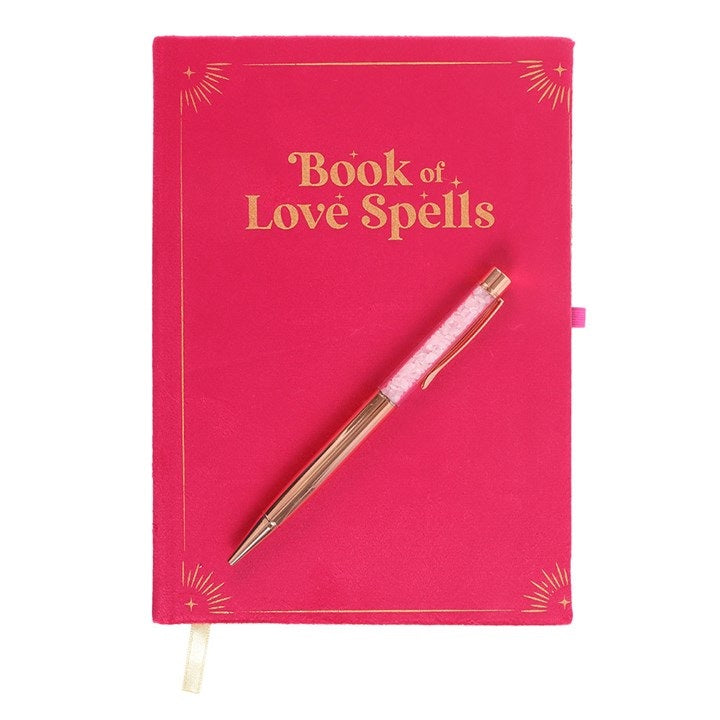 Book Of Love Spells Journal With Rose Quartz Crystal Pen