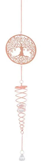 Rose Gold Spiral Wind Chime Hanging Crystal - Tree of Life