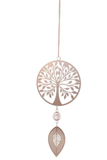 Rose Gold Wind Chime Spiral Crystal Charm Hanging - C