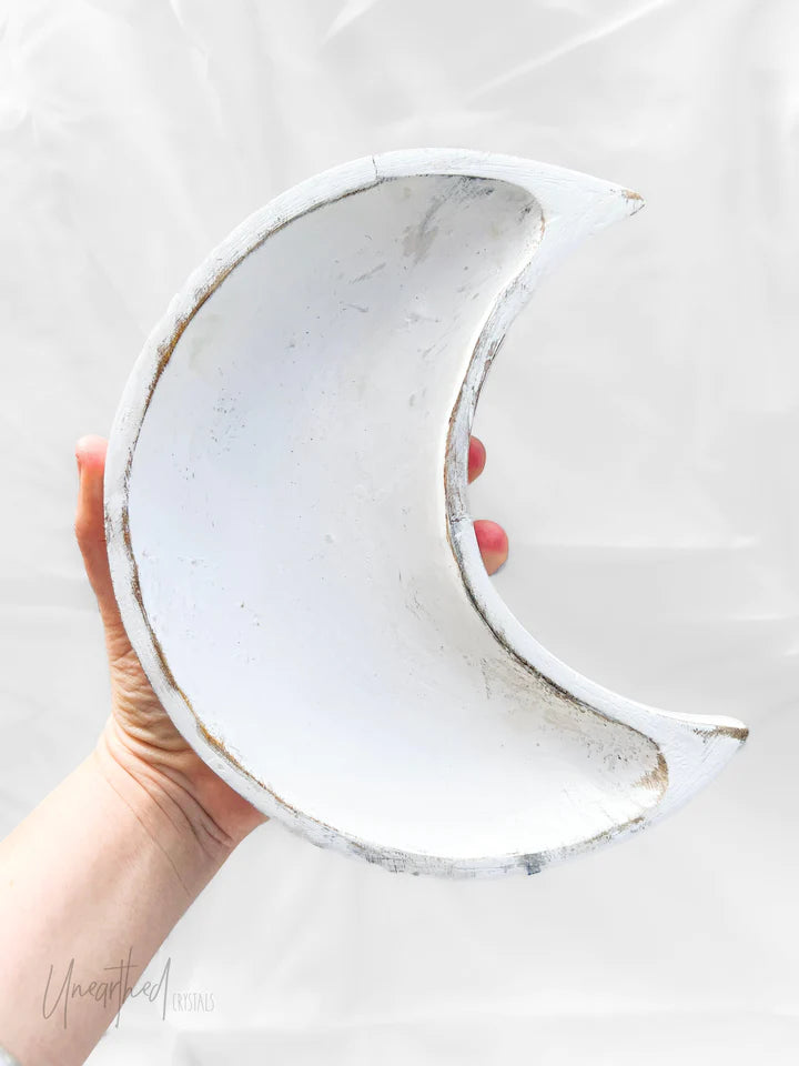 White Wash Wooden Crescent Moon Dish Bowl 30cm