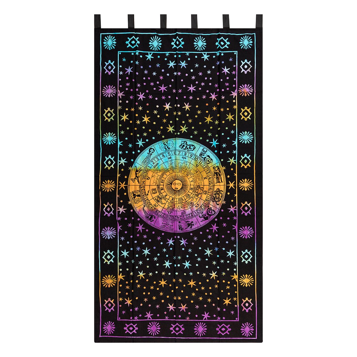 Zodiac Tie Dye Curtain Astrology Hippie Boho Tapestry Window Wall Decor