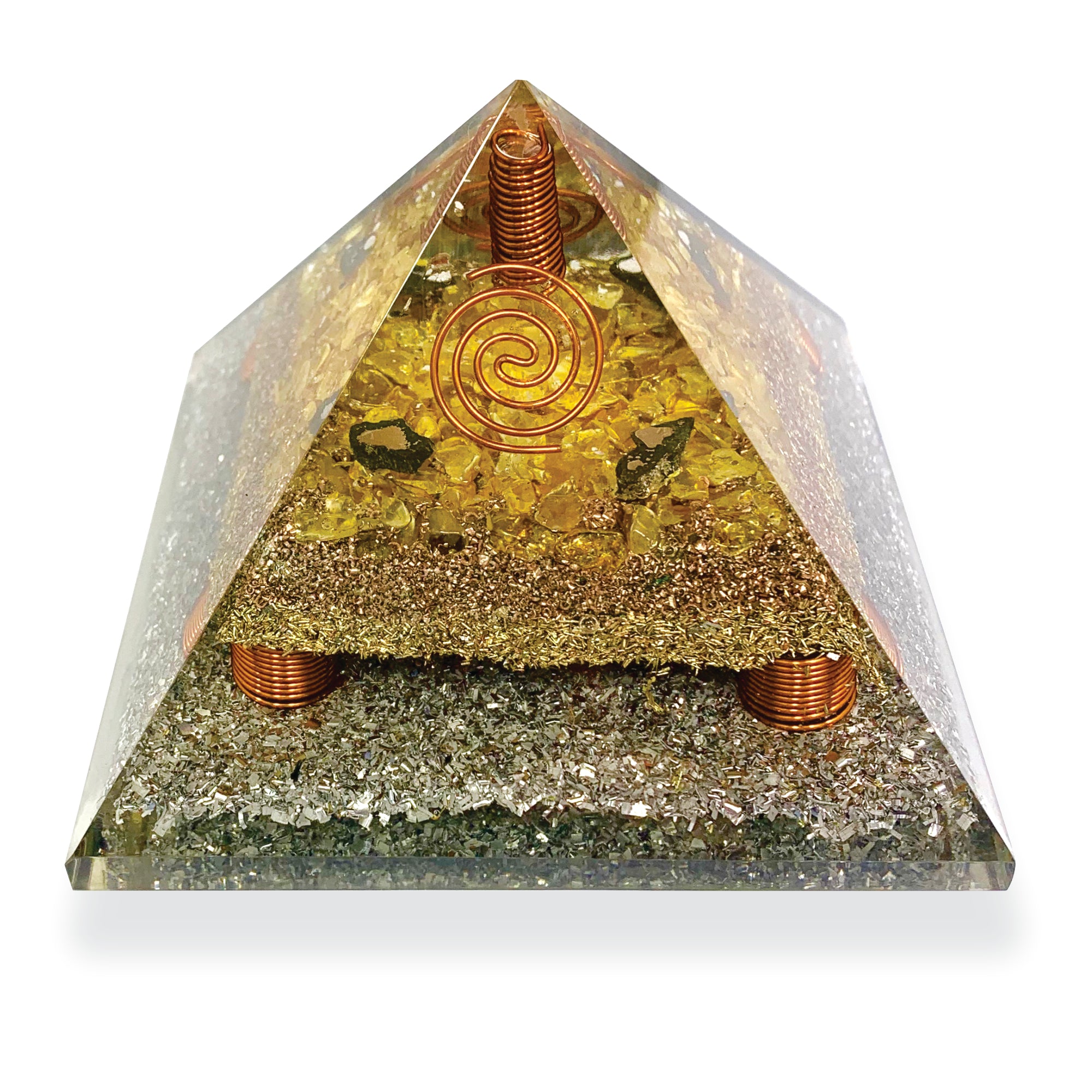 Golden Citrine Clear Quartz Point Generator Orgonite Pyramid