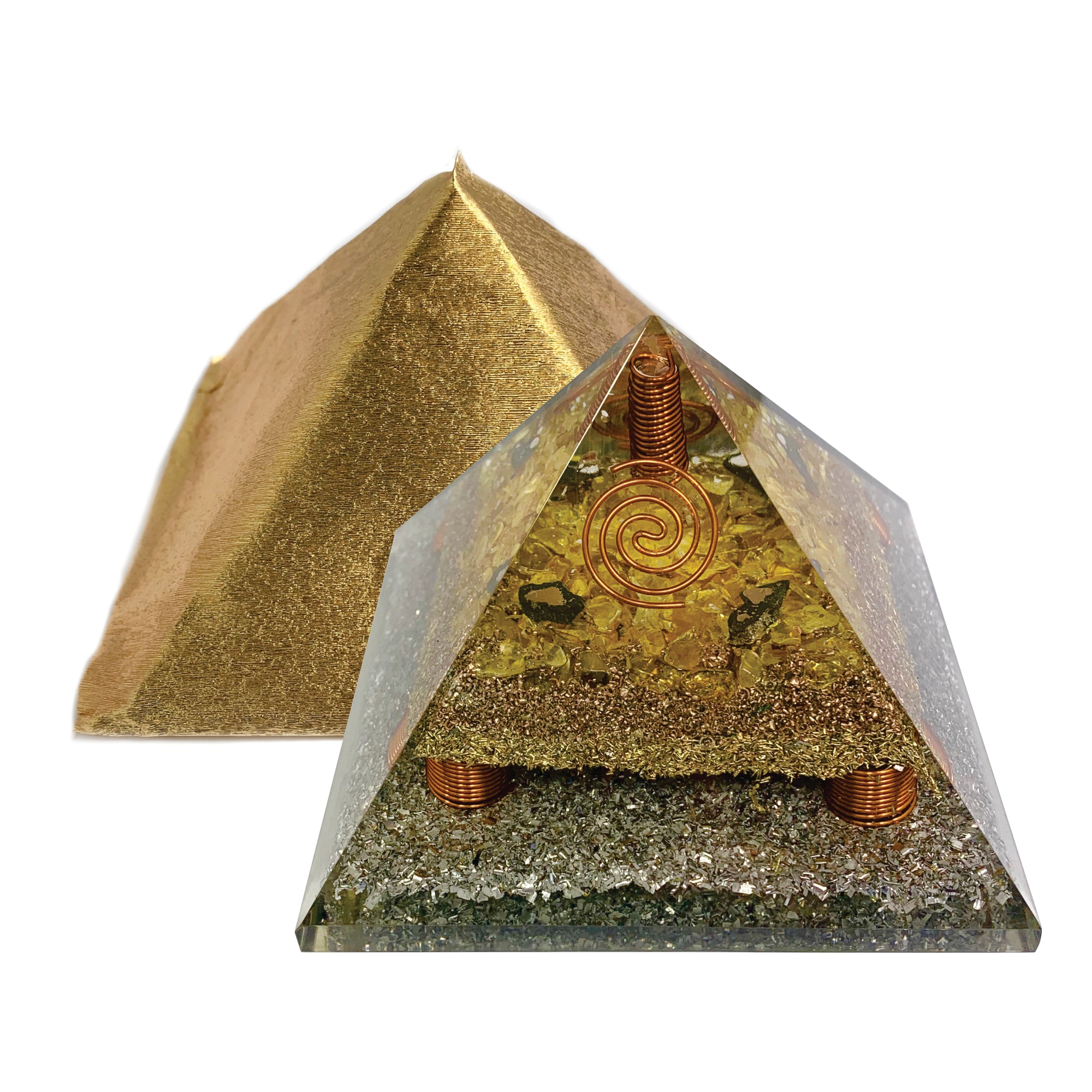 Golden Citrine Clear Quartz Point Generator Orgonite Pyramid