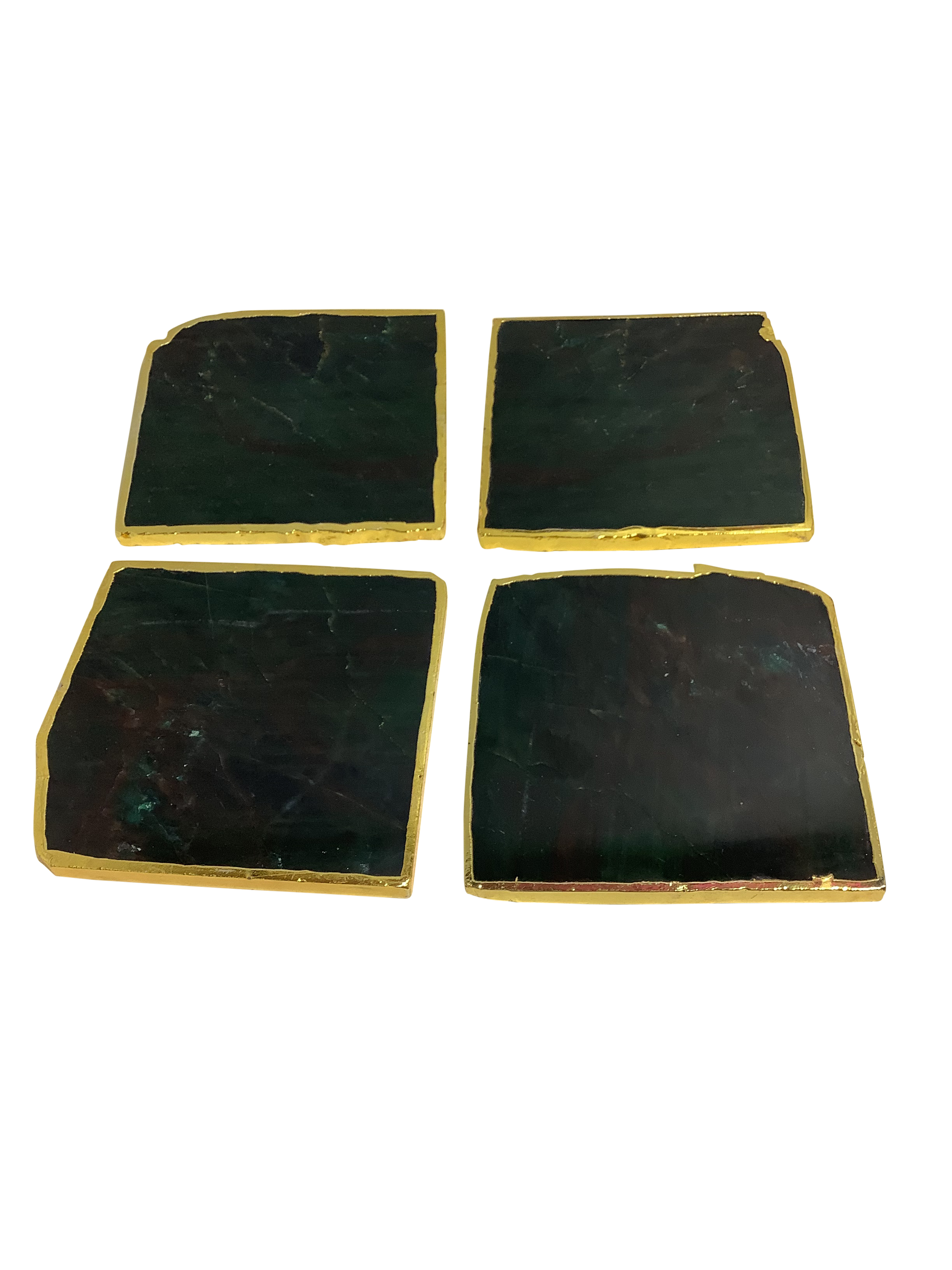 Blood Stone Crystal Coaster Square Shaped 2 Pieces Gold