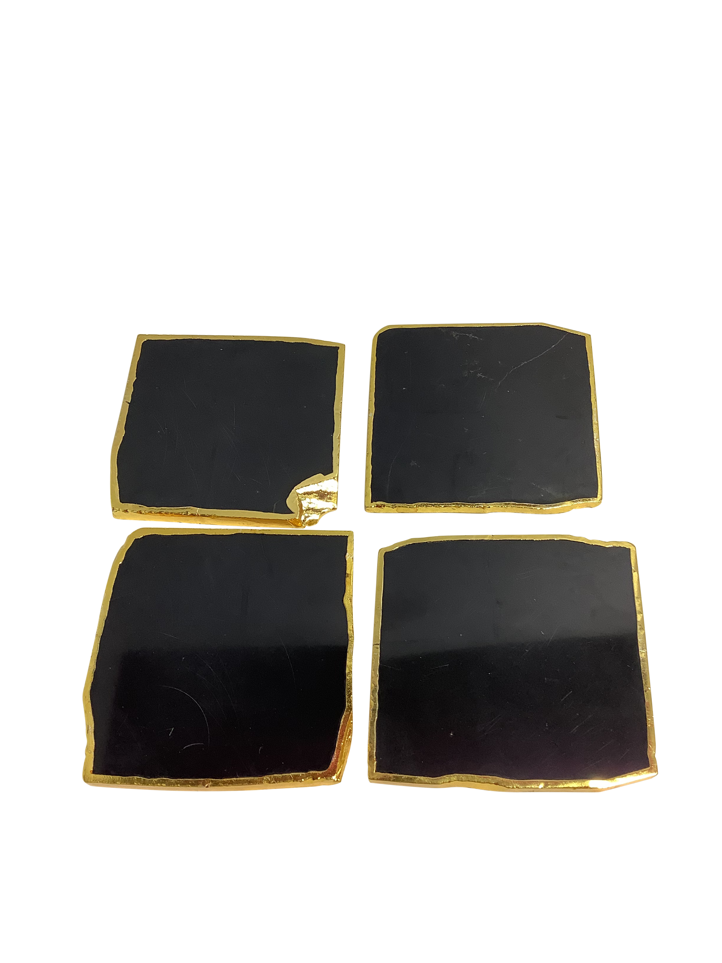 Black Agate Crystal Coaster Square Shaped 2 Pieces Gold