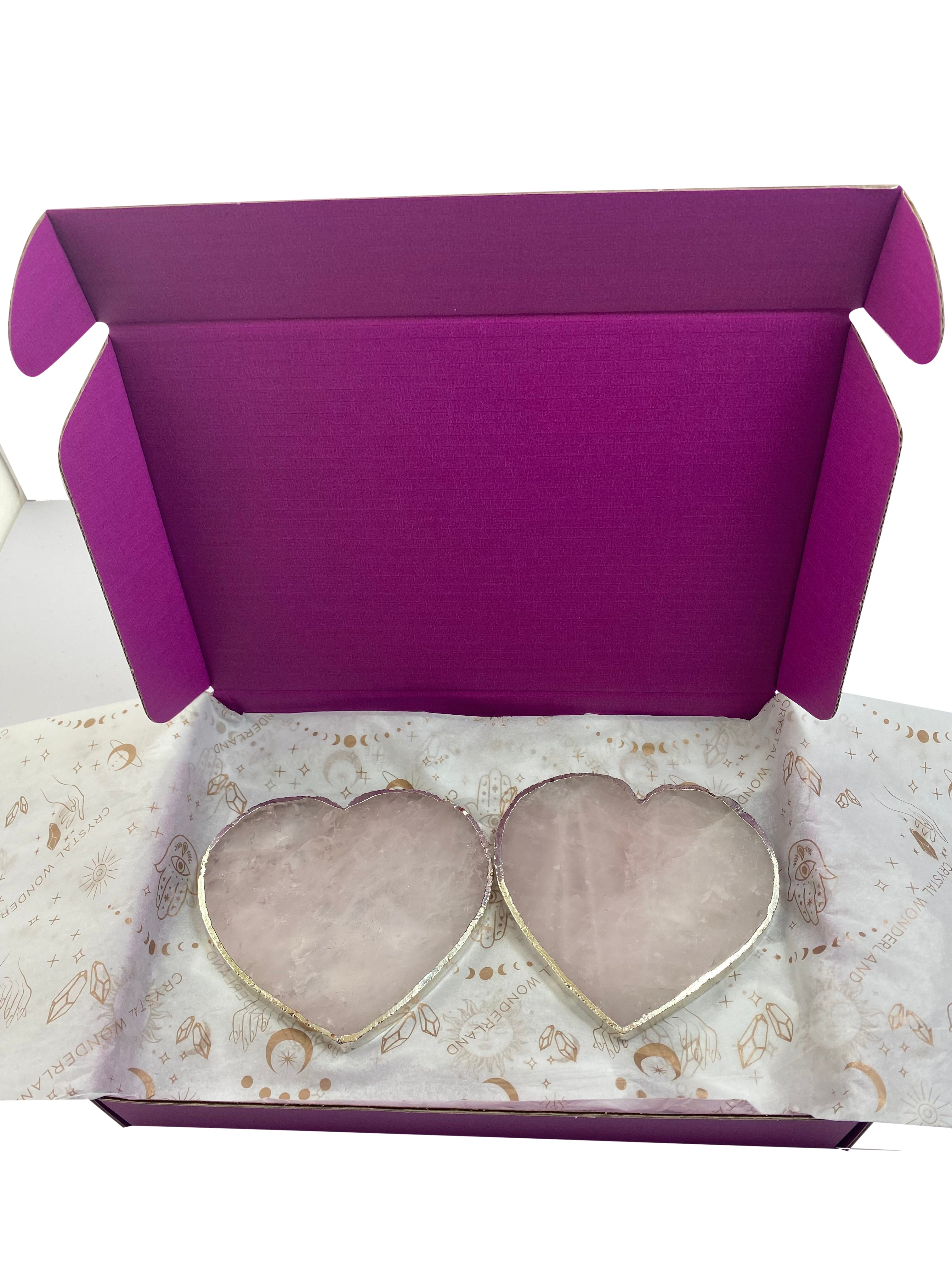 Rose Quartz Crystal Coaster Heart Shaped Silver 4 Pieces