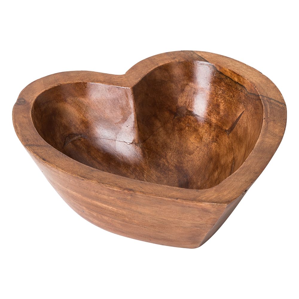 Natural Wooden Heart Bowl 20cm