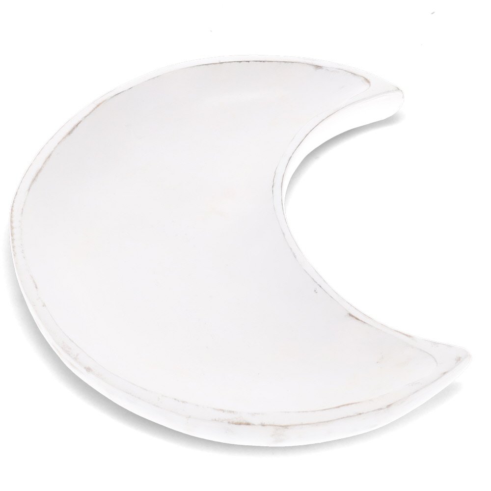 White Wash Wooden Crescent Moon Dish Bowl 30cm