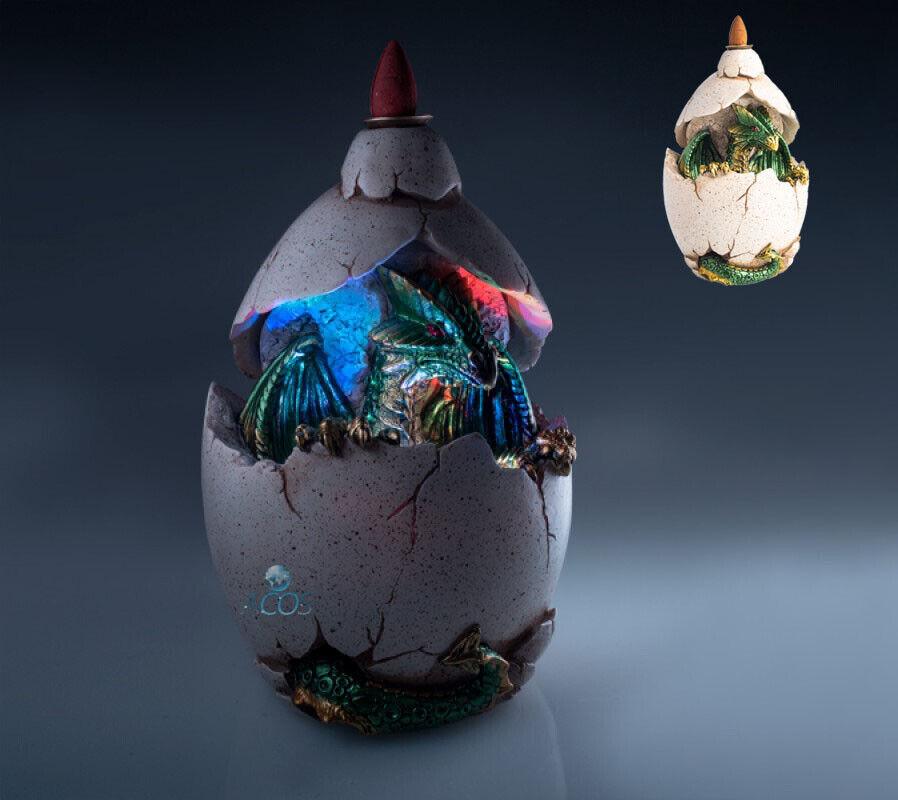 Hatching Dragon Egg Backflow Incense Burner Holder with LED Light